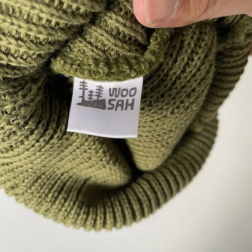 Woosah Fisherman Knit Beanie Hat Cap Hemp Blend Green Men's One Size